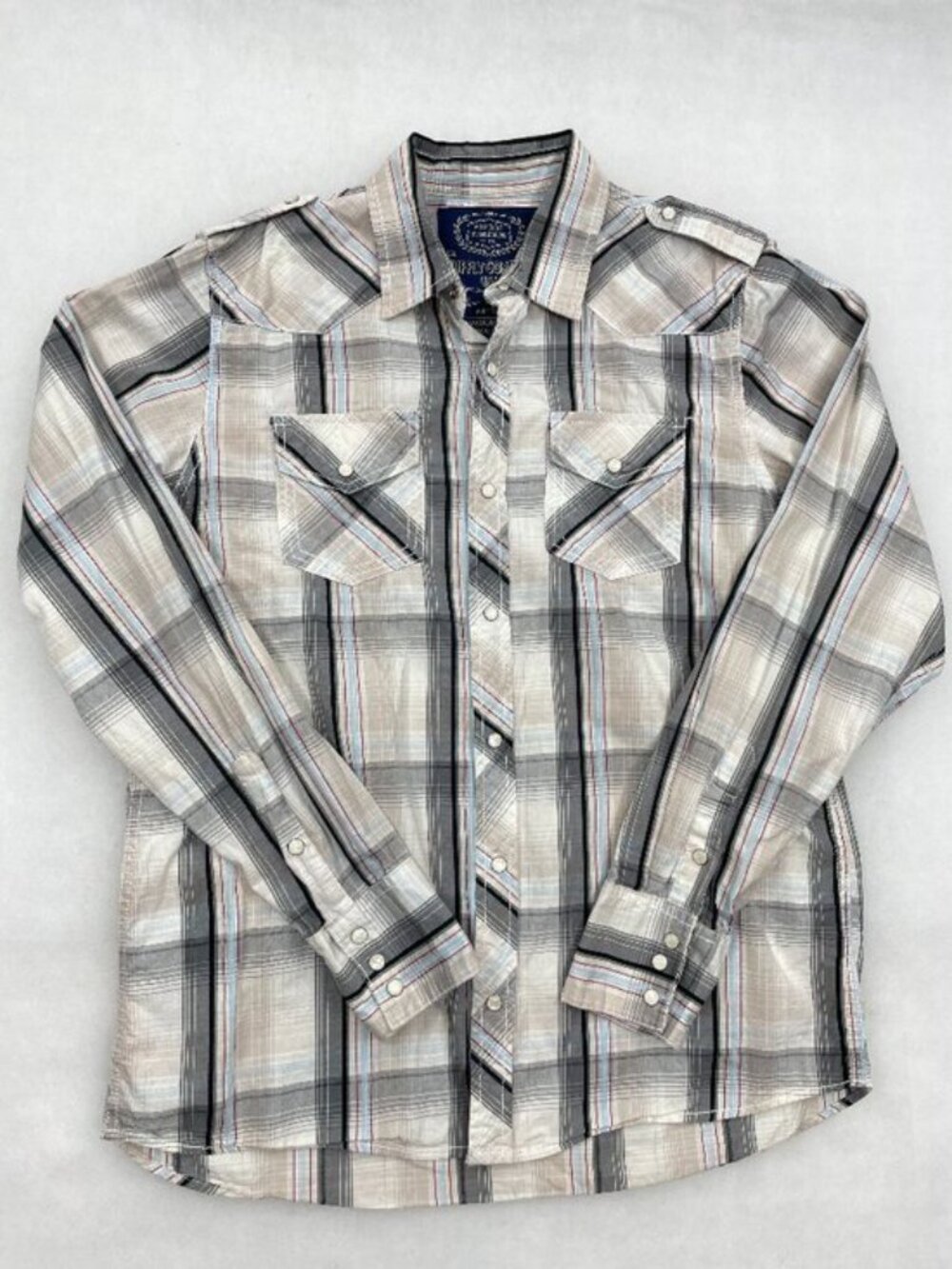 GPH Supply Plaid Pearl Snap Western Cowboy Blue Red Gray Shirt Men's M
